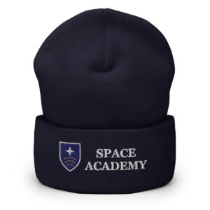 Academy Crest Beanie in Navy — Printful product mockup