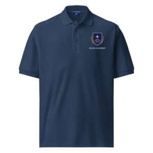 Academy Crest Polo in Navy — Printful product mockup