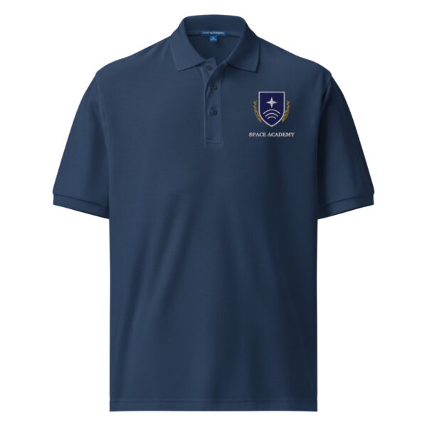 Academy Crest Polo in Navy — Printful product mockup