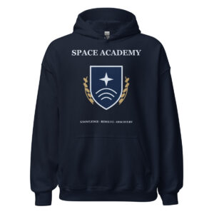 Academy Crest Hoodie in Navy — Printful product mockup
