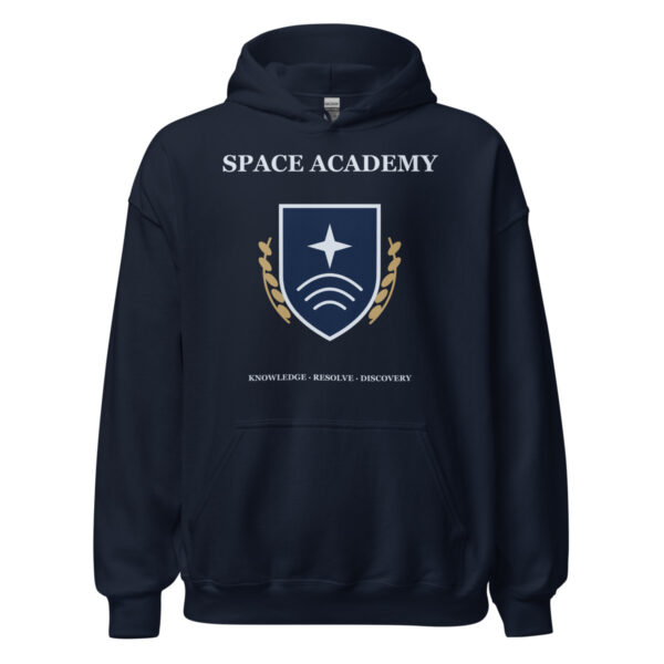 Academy Crest Hoodie in Navy — Printful product mockup